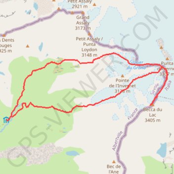 Itinéraire Becca du Lac, distance, dénivelé, altitude, carte, profil, trace GPS