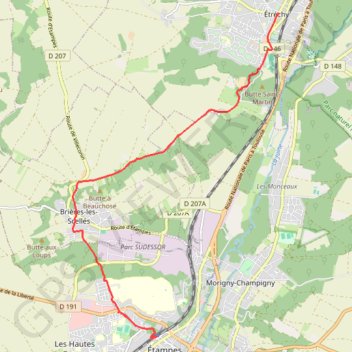 Itinéraire Etampes - de la tour Guinette à la ferme Roussay, distance, dénivelé, altitude, carte, profil, trace GPS