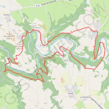 Itinéraire Autour de l'Aveyron de Agnac à Ampiac, distance, dénivelé, altitude, carte, profil, trace GPS