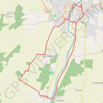 Itinéraire Gartempe, Saint-Savin, distance, dénivelé, altitude, carte, profil, trace GPS