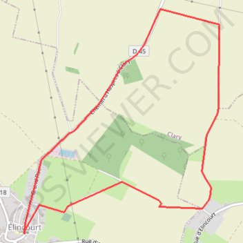 Itinéraire A travers champs et long du bois d'Elincourt, distance, dénivelé, altitude, carte, profil, trace GPS