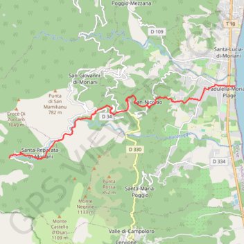 Itinéraire Mare a Mare Nord : de Moriani à Penti, distance, dénivelé, altitude, carte, profil, trace GPS