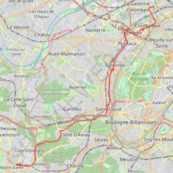 Itinéraire Courbevoie versailles, distance, dénivelé, altitude, carte, profil, trace GPS