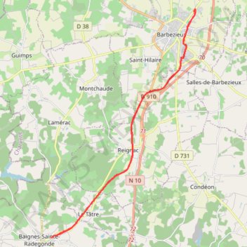Itinéraire Barbezieux Touverac 29 kms Galope Chopine, distance, dénivelé, altitude, carte, profil, trace GPS