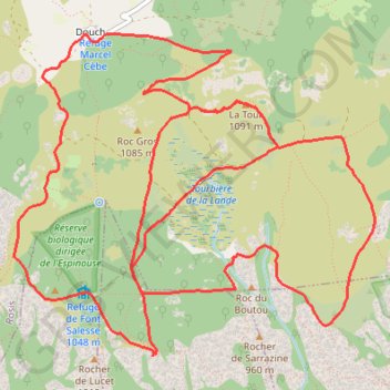 Itinéraire Le Caroux depuis le hameau de Douch, distance, dénivelé, altitude, carte, profil, trace GPS