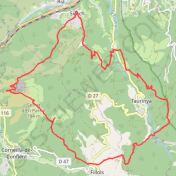 Itinéraire Sirach,Saint Michel Cuxa, Fillols via col des Mill, distance, dénivelé, altitude, carte, profil, trace GPS