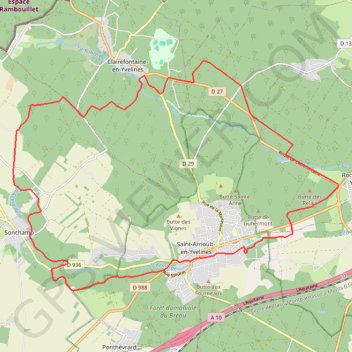 Itinéraire Entre Rochefort-en-Yvelines, Saint-Arnoult et Clairefontaine, distance, dénivelé, altitude, carte, profil, trace GPS