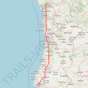 Itinéraire Chemin portuguais travail, distance, dénivelé, altitude, carte, profil, trace GPS