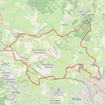Itinéraire GVL_Ambierle_VTC, distance, dénivelé, altitude, carte, profil, trace GPS