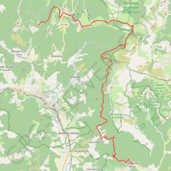 Itinéraire GTV - Tour du Vercors à pied - Châtillon-en-Diois - Col de Vassieux Variante, distance, dénivelé, altitude, carte, profil, trace GPS