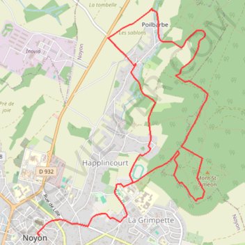 Itinéraire Noyon - Circuit du Mont Saint-Siméon, distance, dénivelé, altitude, carte, profil, trace GPS