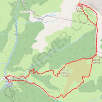 Itinéraire Grand Croisse Baulet (Aravis), distance, dénivelé, altitude, carte, profil, trace GPS