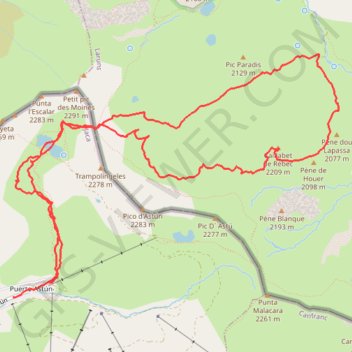 Itinéraire Caillabet de Rébec en circuit depuis Astun, distance, dénivelé, altitude, carte, profil, trace GPS
