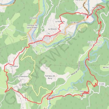 Itinéraire Les Ollières sur Eyrieux, distance, dénivelé, altitude, carte, profil, trace GPS