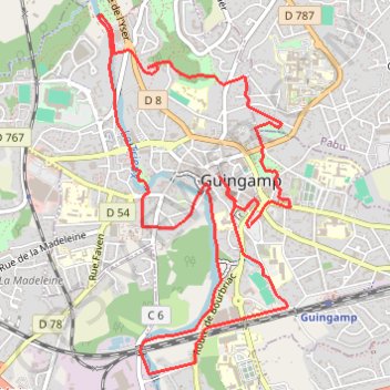 Itinéraire Guingamp_autour_9km, distance, dénivelé, altitude, carte, profil, trace GPS