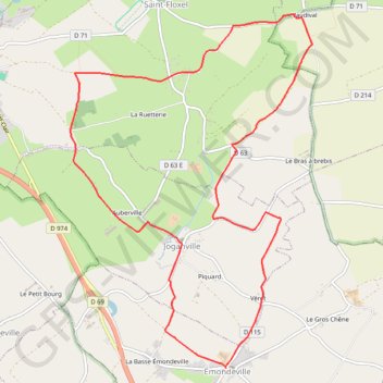 Itinéraire Émondeville (50310), distance, dénivelé, altitude, carte, profil, trace GPS