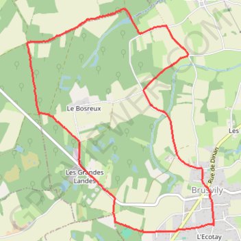 Itinéraire Brusvily, via le Bosreux, distance, dénivelé, altitude, carte, profil, trace GPS