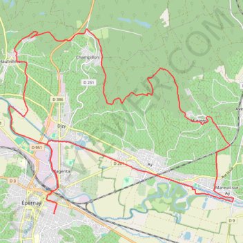 Itinéraire Champillon, distance, dénivelé, altitude, carte, profil, trace GPS