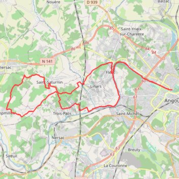 Itinéraire StSaturnin_Champmillon, distance, dénivelé, altitude, carte, profil, trace GPS