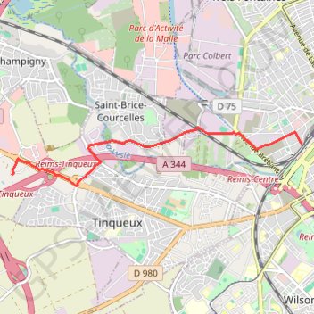 Itinéraire Thillois -> Reims (5,4 km), distance, dénivelé, altitude, carte, profil, trace GPS