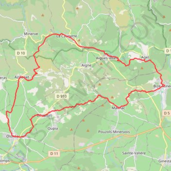 Itinéraire ITILAR034V523XCM-tour en minervois (1), distance, dénivelé, altitude, carte, profil, trace GPS