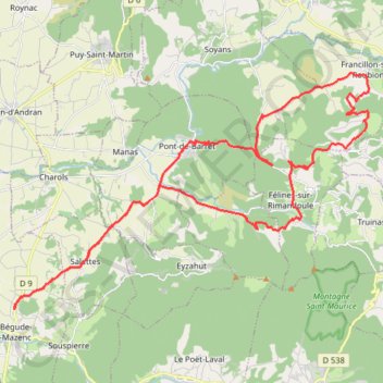 Itinéraire Rochebaudin, Francillon et Pont-de-Barret, distance, dénivelé, altitude, carte, profil, trace GPS