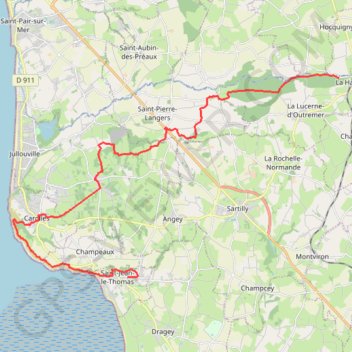 Itinéraire Le chemin aux Anglais - La haye-Pesnel à Saint Jean le Thomas, distance, dénivelé, altitude, carte, profil, trace GPS