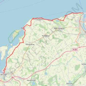 Itinéraire 01: Rostock – Wismar (Developed), distance, dénivelé, altitude, carte, profil, trace GPS