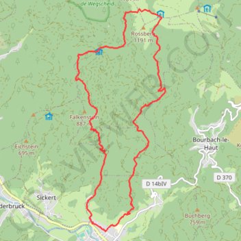 Itinéraire Masevaux le rocher du Corbeau, distance, dénivelé, altitude, carte, profil, trace GPS
