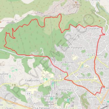 Itinéraire Chateauvallon Baou, distance, dénivelé, altitude, carte, profil, trace GPS