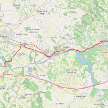 Itinéraire Moissac - Auvillar, distance, dénivelé, altitude, carte, profil, trace GPS