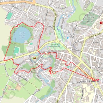 Itinéraire Fougères, distance, dénivelé, altitude, carte, profil, trace GPS