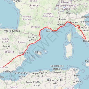 Itinéraire 1 LUCENA - MONTPELLIER, distance, dénivelé, altitude, carte, profil, trace GPS