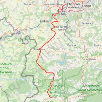 Itinéraire Vélo entre Marchienne-au-Pont et Chimay, distance, dénivelé, altitude, carte, profil, trace GPS