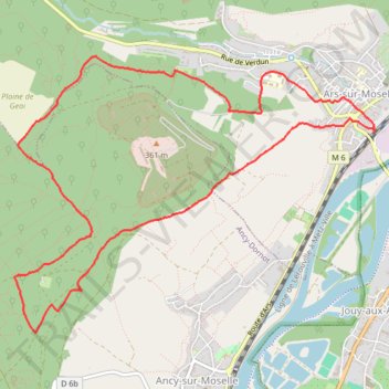 Itinéraire Ars-gare - Pierre-qui-tourne - Roller-Coaster - Tour-hertzienne - Plaine-de-Geai, distance, dénivelé, altitude, carte, profil, trace GPS