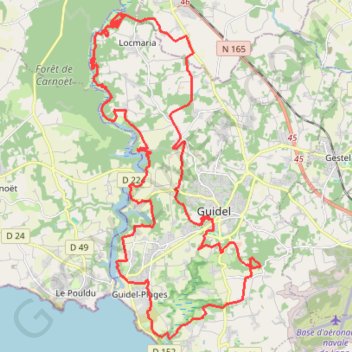 Itinéraire Rando de Guidel, distance, dénivelé, altitude, carte, profil, trace GPS