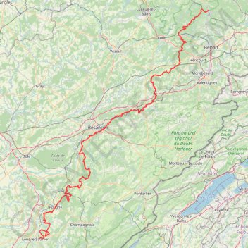 Itinéraire GR59 du ballon d' Alsace à Lons-le -Saunier, distance, dénivelé, altitude, carte, profil, trace GPS