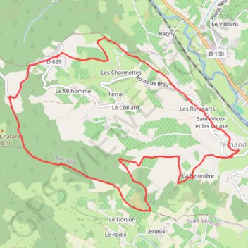 Itinéraire Circuit Village médiéval fortifié de Ternand - Circuit Brou Mont Jonc, distance, dénivelé, altitude, carte, profil, trace GPS