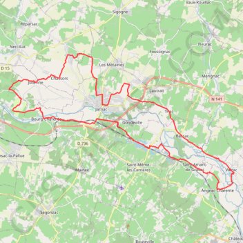Itinéraire Boucle à Jarnac, distance, dénivelé, altitude, carte, profil, trace GPS