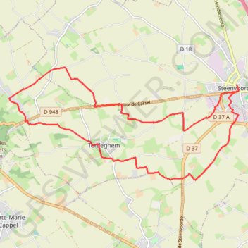 Itinéraire Terteghem stenwoorde, distance, dénivelé, altitude, carte, profil, trace GPS