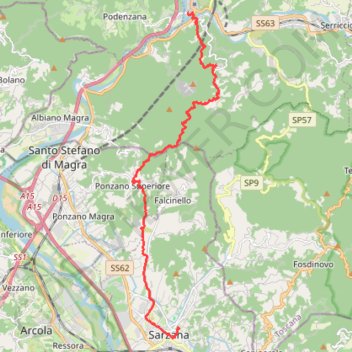 Itinéraire Via Francigena Aulla - Sarzana, distance, dénivelé, altitude, carte, profil, trace GPS