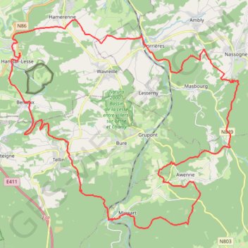 Itinéraire Han-sur-Lesse 52 km 1150 m D+, distance, dénivelé, altitude, carte, profil, trace GPS