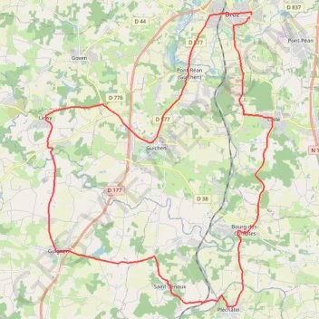 Itinéraire Bruz - Bourg-des-Comptes - Guichen - Guignen - Lassy, distance, dénivelé, altitude, carte, profil, trace GPS