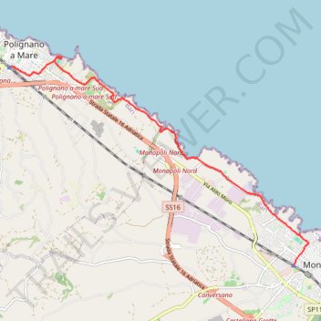 Itinéraire De Polignano a Mare à Monopoli, distance, dénivelé, altitude, carte, profil, trace GPS