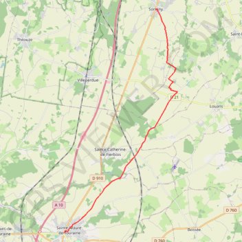 Itinéraire Chemin de Tours (de Sorigny à Sainte Maure de Touraine - variante), distance, dénivelé, altitude, carte, profil, trace GPS