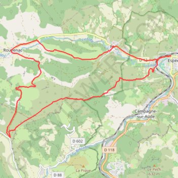 Itinéraire Espéraza / Fa / Rouvenac, distance, dénivelé, altitude, carte, profil, trace GPS