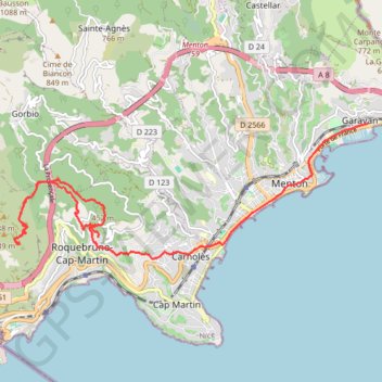 Itinéraire De Roquebrune-Cap-Martin à Menton en passant par le Mont Gros, distance, dénivelé, altitude, carte, profil, trace GPS