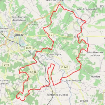 Itinéraire VTT 46km Champagnac - Ozillac - Meux-16562851, distance, dénivelé, altitude, carte, profil, trace GPS