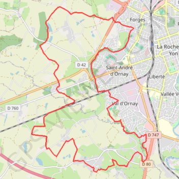 Itinéraire La Roche-sur-Yon, coté Ouest, distance, dénivelé, altitude, carte, profil, trace GPS