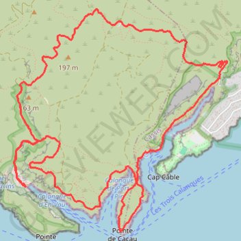 Itinéraire Les Trois Calanques, distance, dénivelé, altitude, carte, profil, trace GPS
